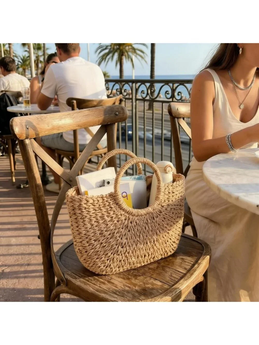 Large Handwoven Straw Beach Bag - Casual Rattan Tote & Clutch for Summer Travel